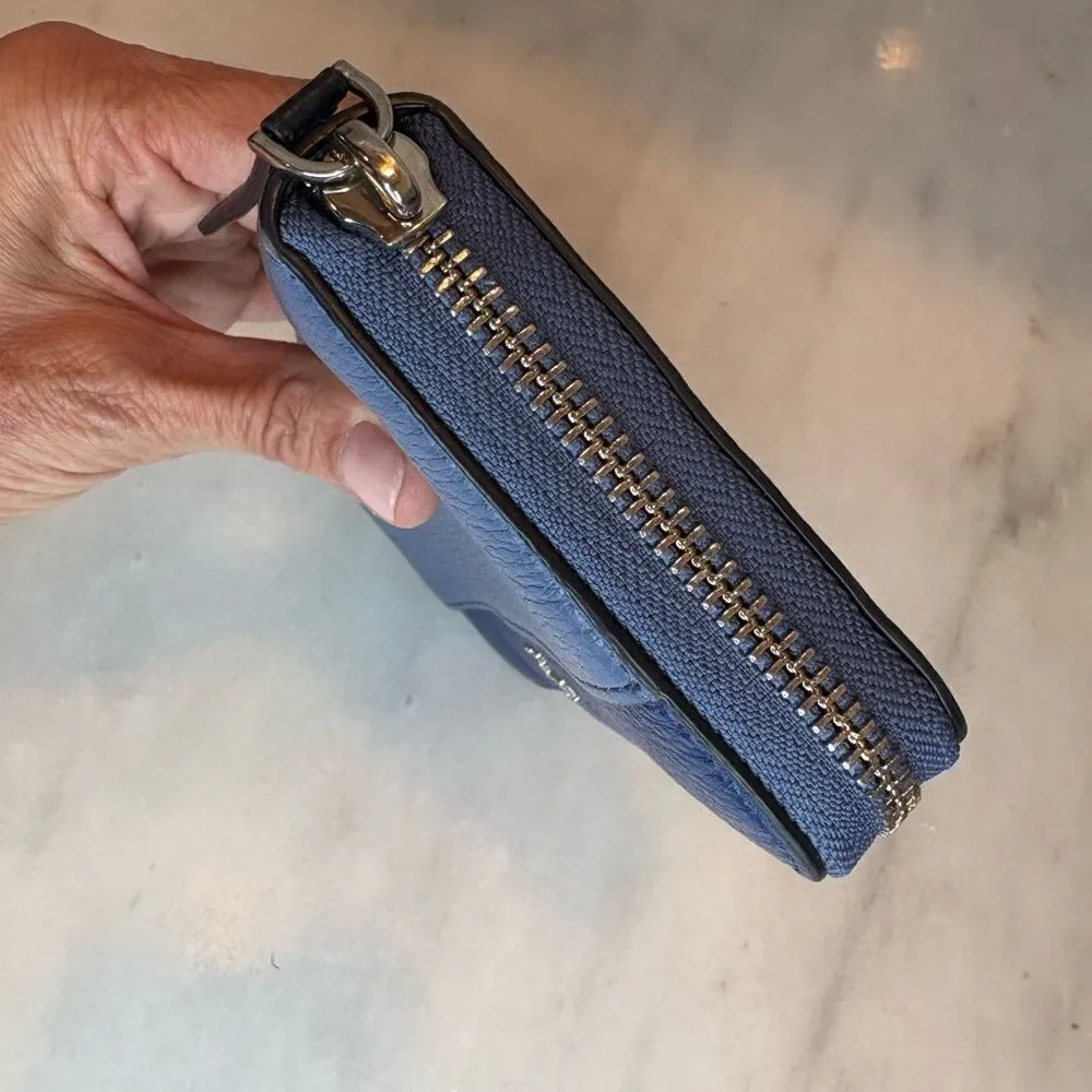 Kate Spade Wallet Leather Blue Jackson Color-block Pebbled Zip-Around Wallet